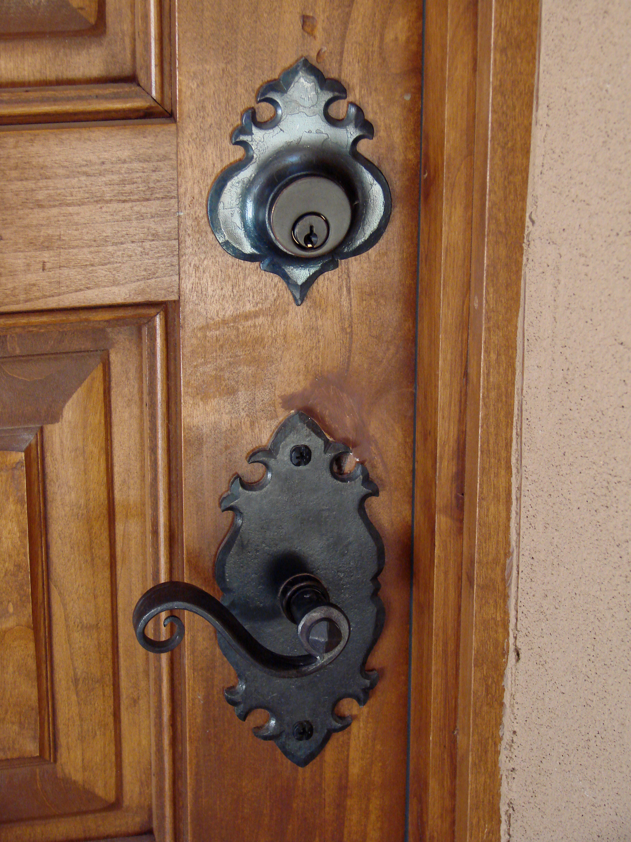 1 of 35 sets of hand forged door hardware. Private residence Santa Fe, NM.