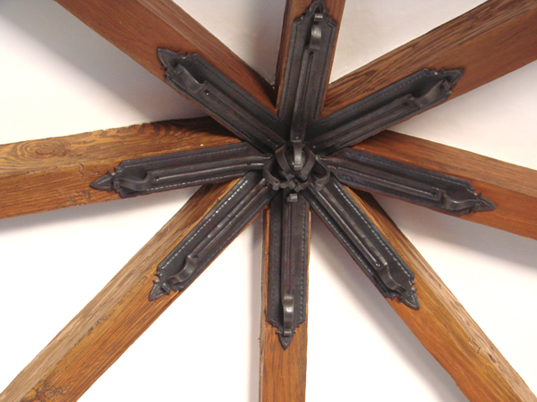 Ceiling-beam-detail-center-piece.-Hand-forged-48-in-diameter.-Santa-FE,-NM.