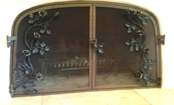 Screen door unit with forged Roses