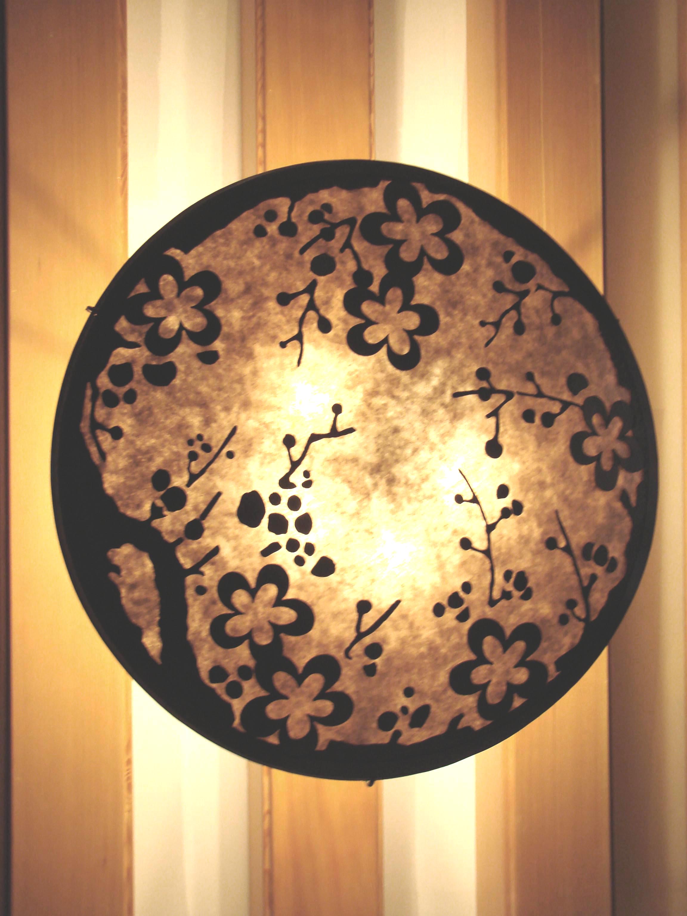 Private residence Colorado Springs 30 in diameter bowl fixture with mica fill behind the detail