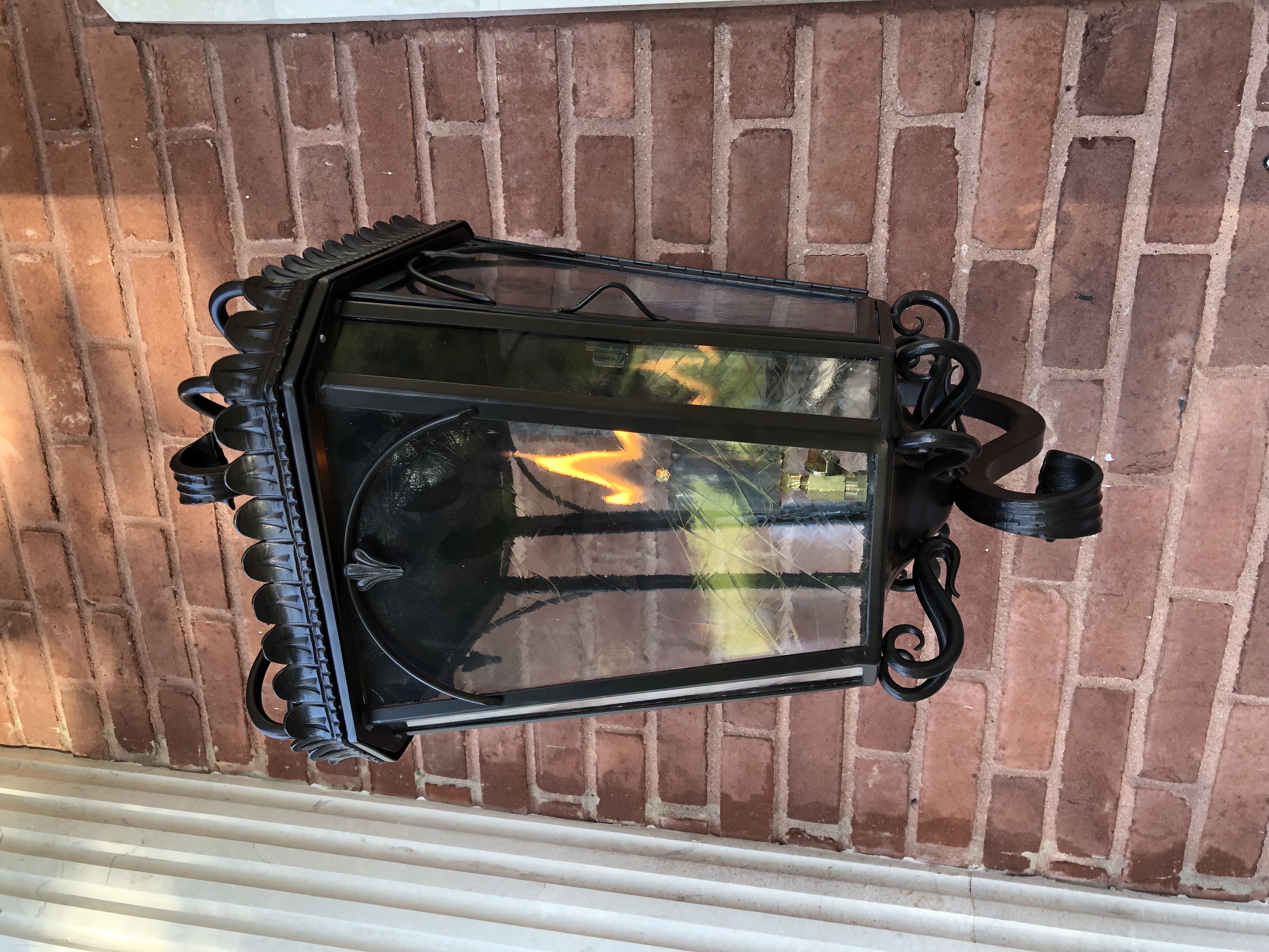One of 2 Wall mounted gas lamp 32” tall